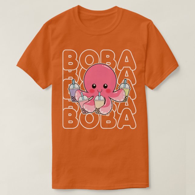Boba Bubble Milk Tea Kawaii Octopus Pink Teens Gir T-Shirt (Design Front)