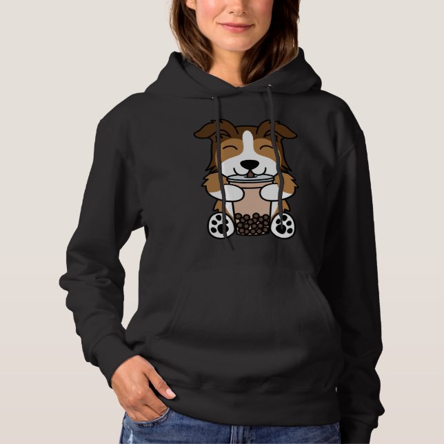 Boba Bubble Milk Tea Shetland Sheepdog Hoodie (Front)