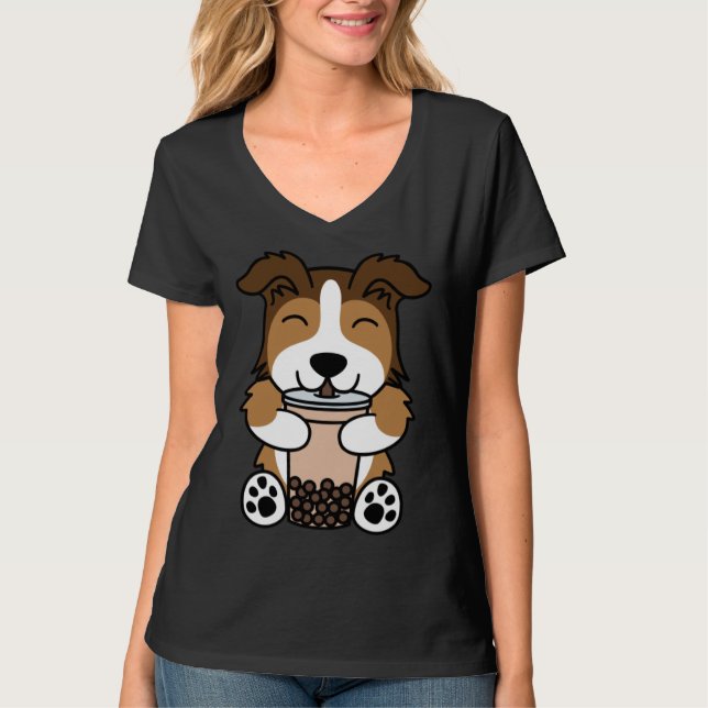 Boba Bubble Milk Tea Shetland Sheepdog T-Shirt (Front)