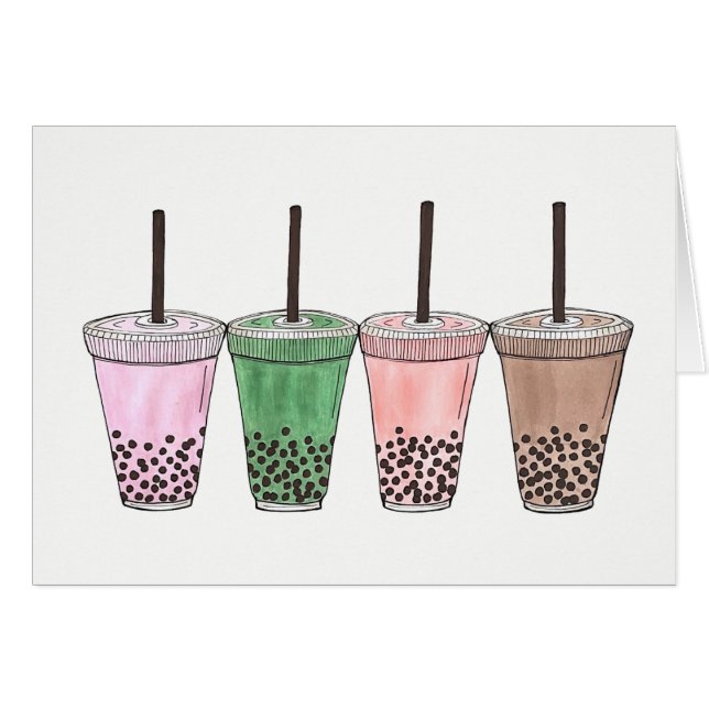 Boba Bubble Tapioca Pearl Milk Tea Drinks Foodie Cards (Front Horizontal)