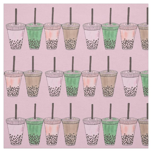 Boba Bubble Tapioca Pearl Milk Tea Drinks Foodie Fabric (Swatch)