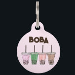 Boba Bubble Tapioca Pearl Milk Tea Drinks Foodie Pet ID Tag<br><div class="desc">Design features an original marker illustration of a row of pastel-colored cups of Taiwanese bubble tea,  also known as boba tea,  tapioca milk tea,  or pearl milk tea. Ideal for your favorite foodie! Just personalize with your pet's information.</div>