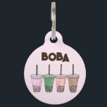 Boba Bubble Tapioca Pearl Milk Tea Drinks Foodie Pet ID Tag<br><div class="desc">Design features an original marker illustration of a row of pastel-colored cups of Taiwanese bubble tea,  also known as boba tea,  tapioca milk tea,  or pearl milk tea. Ideal for your favorite foodie! Just personalize with your pet's information.</div>