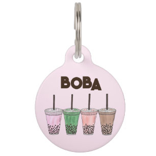 Boba Bubble Tapioca Pearl Milk Tea Drinks Foodie Pet ID Tag