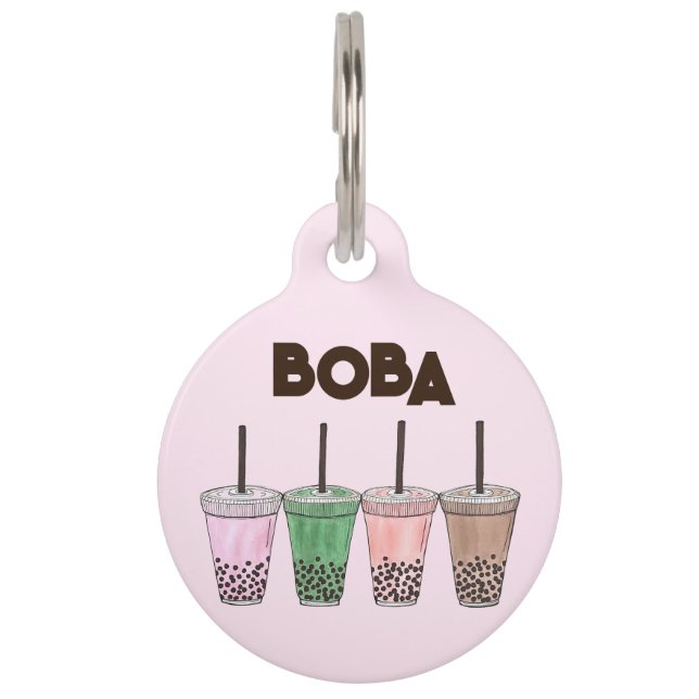 Boba Bubble Tapioca Pearl Milk Tea Drinks Foodie Pet ID Tag (Front)