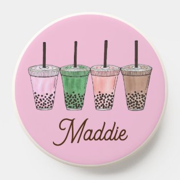 Boba Bubble Tapioca Pearl Milk Tea Drinks Foodie Popsocket by rebeccaheartsny at Zazzle