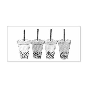 Boba Bubble Tapioca Pearl Milk Tea Drinks Foodie Rubber Stamp