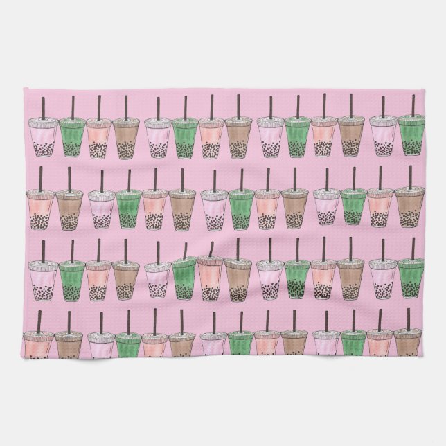 Boba Bubble Tapioca Pearl Milk Tea Drinks  Kitchen Towel (Horizontal)