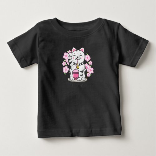 Boba Bubble Tea Anime Kawaii Sakura Lucky Cat Mane Baby T_Shirt
