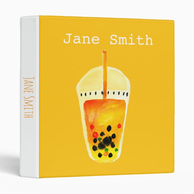 Boba Bubble tea art illustration 3 Ring Binder (Front/Spine)