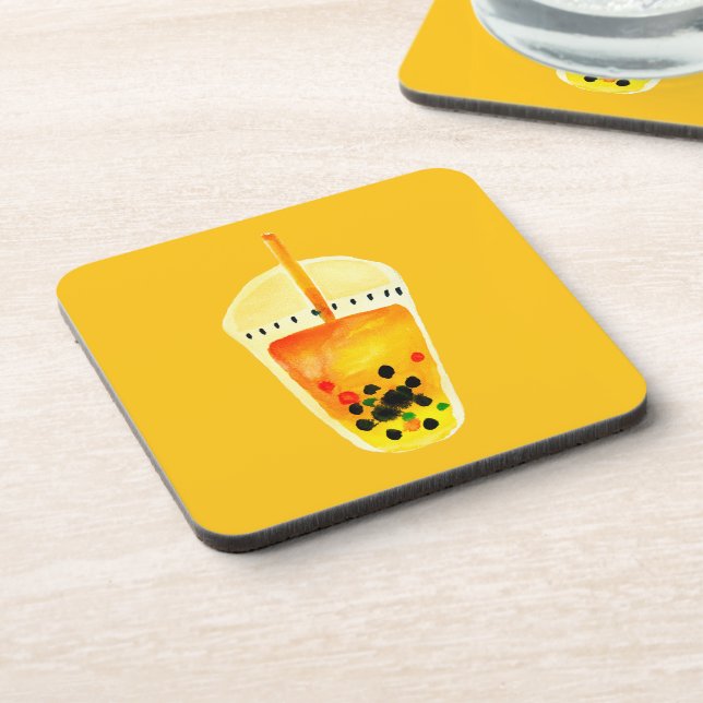 Boba Bubble tea art illustration Beverage Coaster (Left Side)