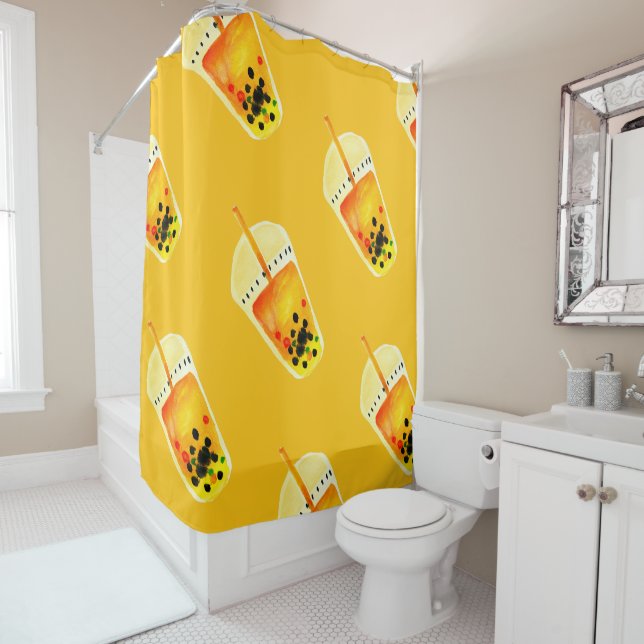 Boba Bubble tea art illustration Shower Curtain (In Situ)