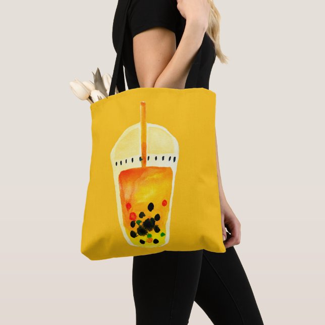 Boba Bubble tea art illustration Tote Bag (Close Up)