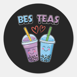 Boba Bubble Tea Bes Teas Kawaii Bestie Purple And Classic Round Sticker