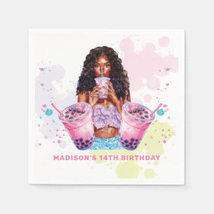 Boba Bubble Tea Birthday African American Napkins