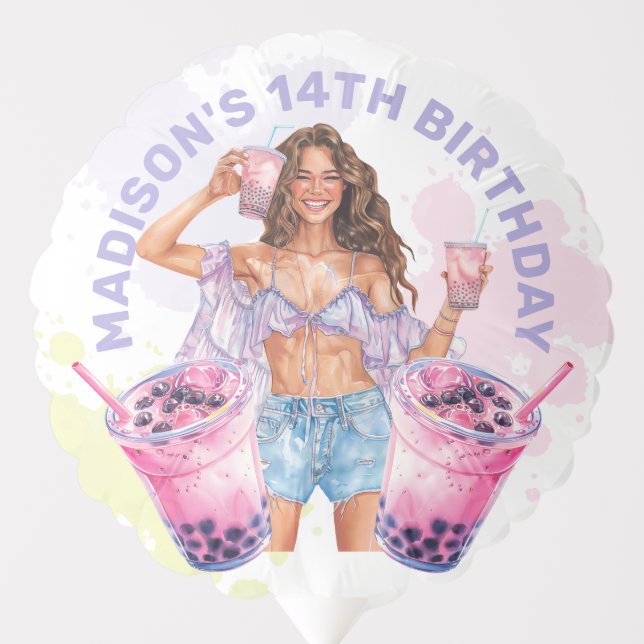 Boba Bubble Tea Birthday Personalized Photo Balloon (Front)