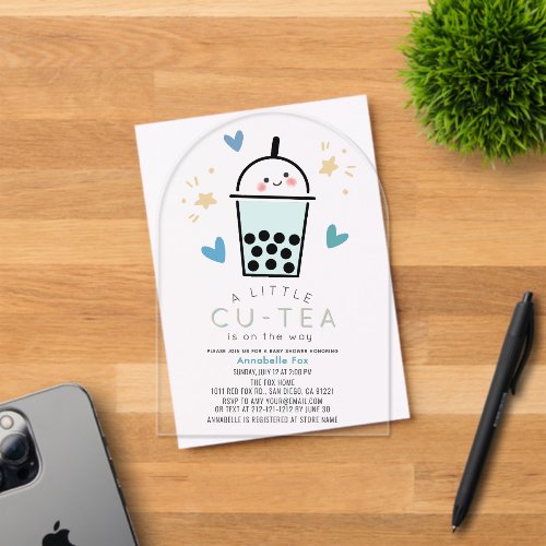 Boba Bubble Tea Blue Boy Baby Shower Acrylic Invitations