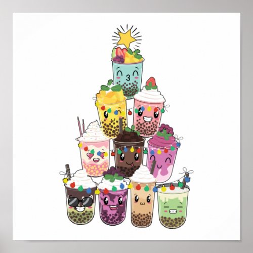 Boba Bubble Tea Christmas Tree Poster