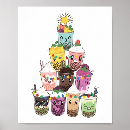 Boba Bubble Tea Christmas Tree Poster