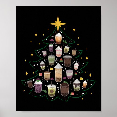 Boba Bubble Tea Christmas Tree Poster