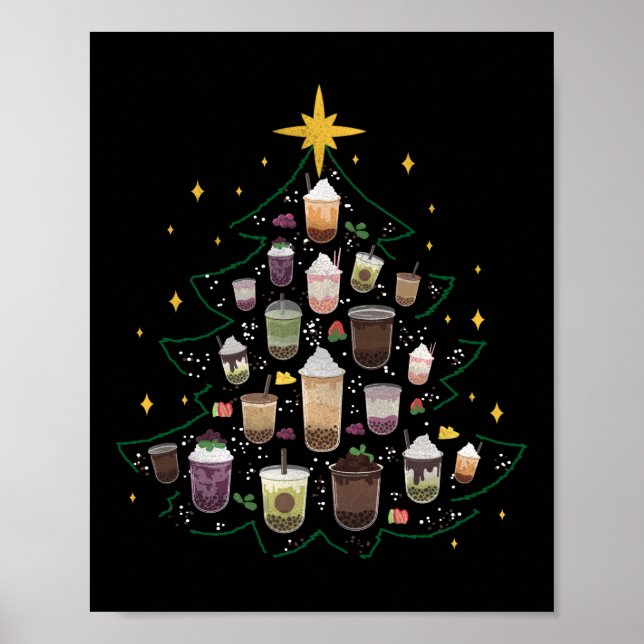 Boba Bubble Tea Christmas Tree Poster (Front)