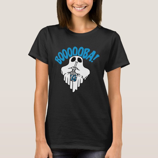Boba Bubble Tea drinking Ghost  Boooooba Cool Hall T-Shirt (Front)