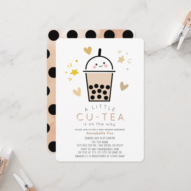 Boba Bubble Tea Gender-Neutral Baby Shower Invitation (Front/Back In Situ)