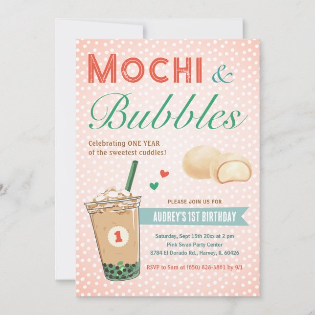Boba Bubble Tea Ice Cream First Kids Birthday Kpop Invitation (Front)