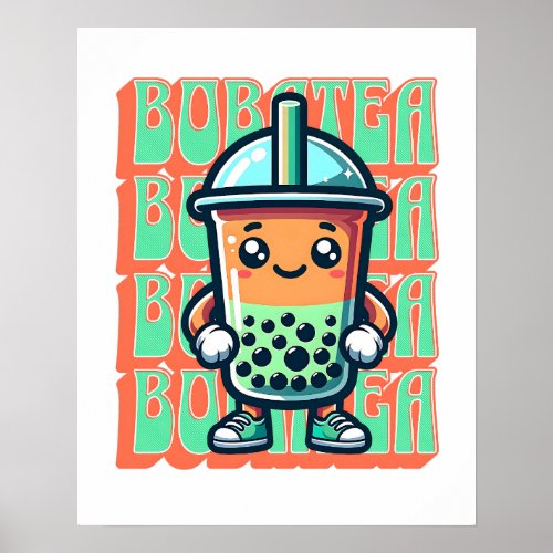 Boba Bubble Tea Kawaii Cute Cartoon Poster