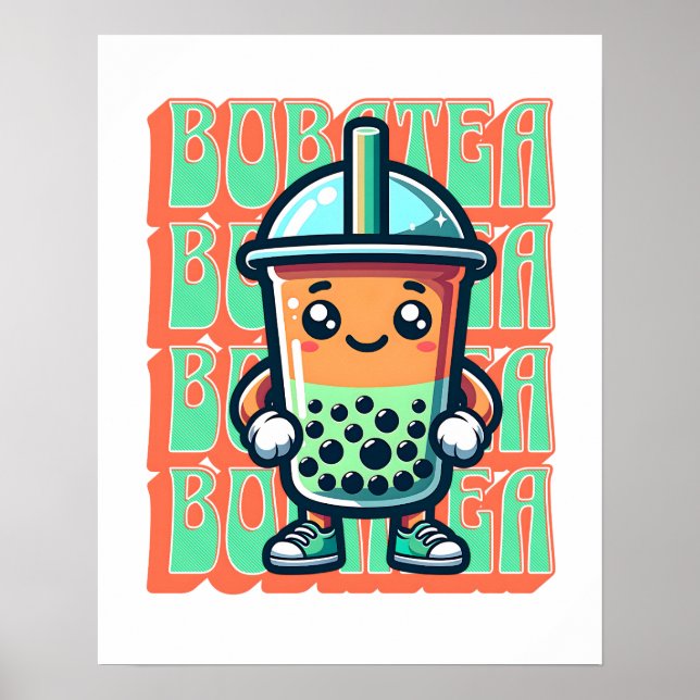 Boba Bubble Tea Kawaii Cute Cartoon Poster (Front)