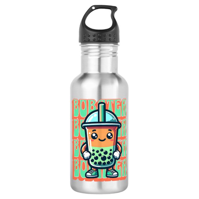 Boba Bubble Tea Kawaii Cute Cartoon Stainless Steel Water Bottle (Front)