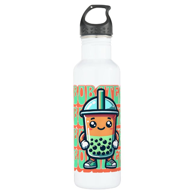 Boba Bubble Tea Kawaii Cute Cartoon Stainless Steel Water Bottle (Front)