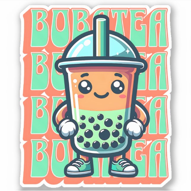Boba Bubble Tea Kawaii Cute Cartoon Sticker (Front)