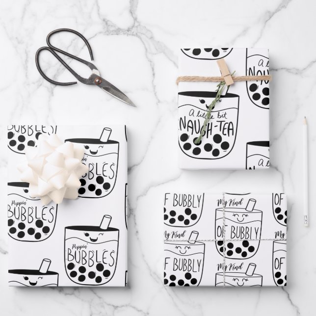 Boba Bubble Tea Naughty Bachelorette  Wrapping Paper Sheets (Front)