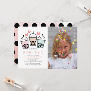 Boba Bubble Tea Party Girl Photo Birthday Invitation