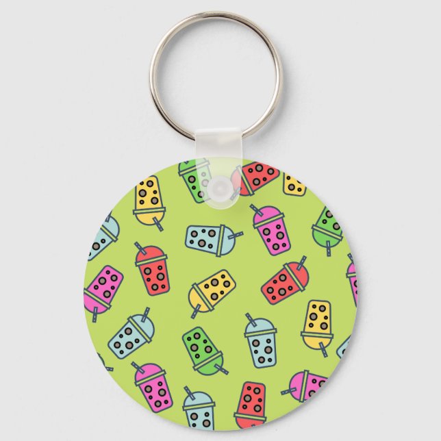 Boba Bubble Tea Pattern Keychain (Front)
