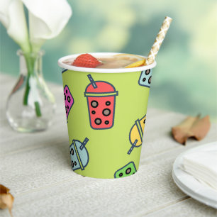 Boba Bubble Tea Pattern Paper Cups