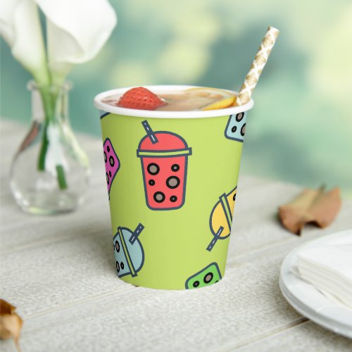 Boba Bubble Tea Pattern Paper Cups