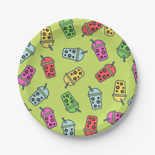 Boba Bubble Tea Pattern Paper Plates