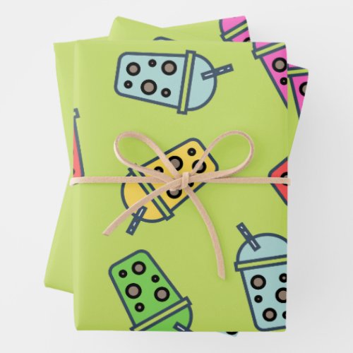 Boba Bubble Tea Pattern Wrapping Paper Sheets