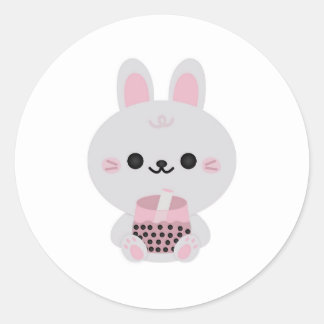 Boba Bunny Pink Classic Round Sticker