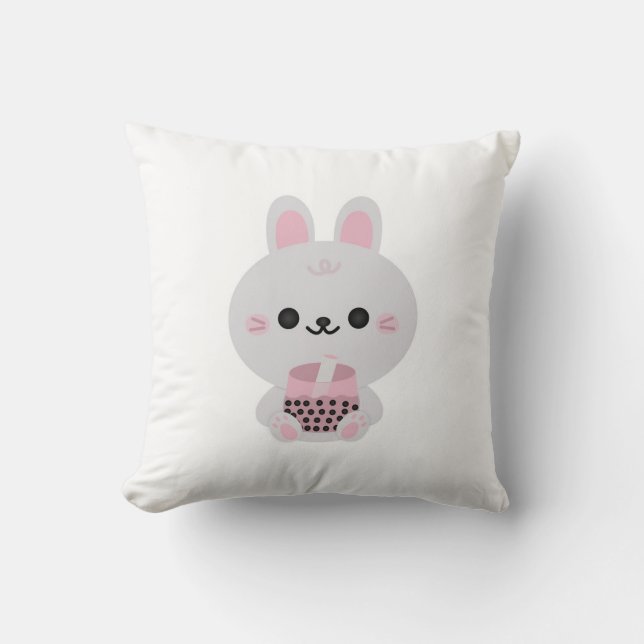 Boba Bunny Pink Throw Pillow (Front)