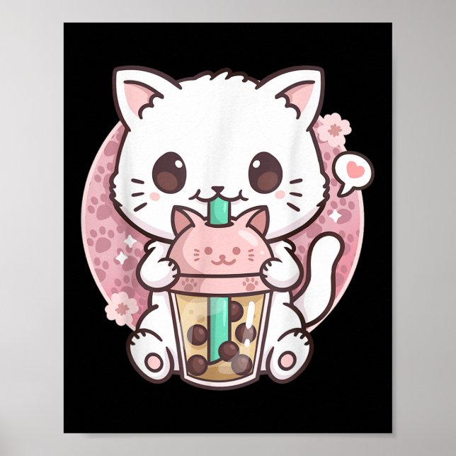 Boba Cat Boba Tea Bubble Tea Kawaii Anime Cat Kawa Poster (Front)