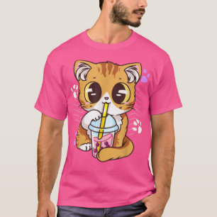 Boba Cat Tea Bubble Milk Tea Cute Kawaii Anime  T-Shirt