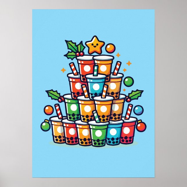 Boba Christmas Tree - Funny Bubble Tea Holiday Poster (Front)