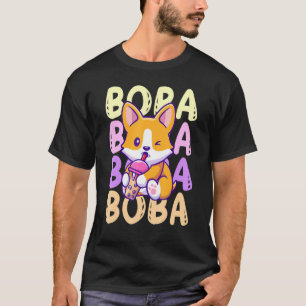 Boba Corgi Dog Drinking Bubble Tea Cream Puff Stra T-Shirt