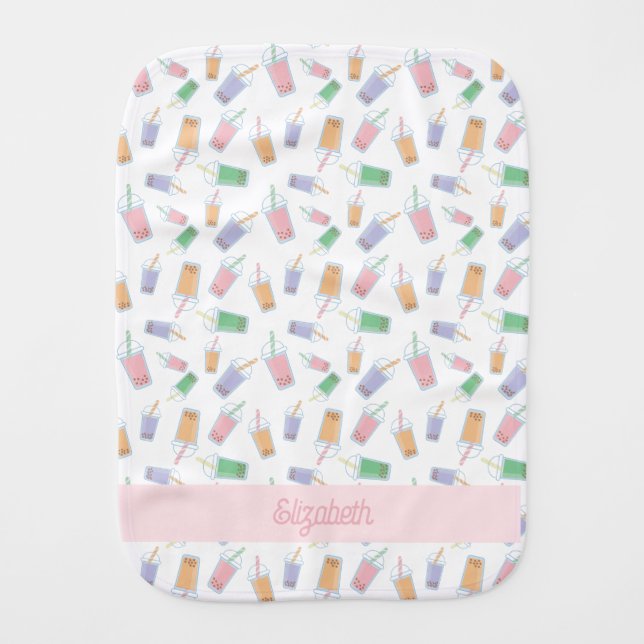 Boba Cute Bubble Tea Custom Pastel Baby Baby Burp Cloth (Front)