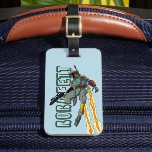 Boba Fett Flying With Jetpack Cartoon Illustration Luggage Tag