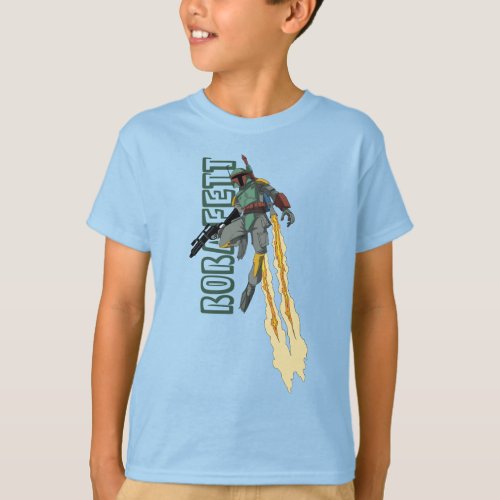 Boba Fett Flying With Jetpack Cartoon Illustration T_Shirt