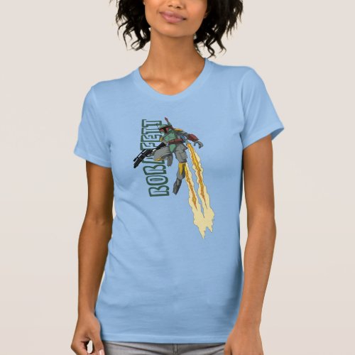 Boba Fett Flying With Jetpack Cartoon Illustration T_Shirt